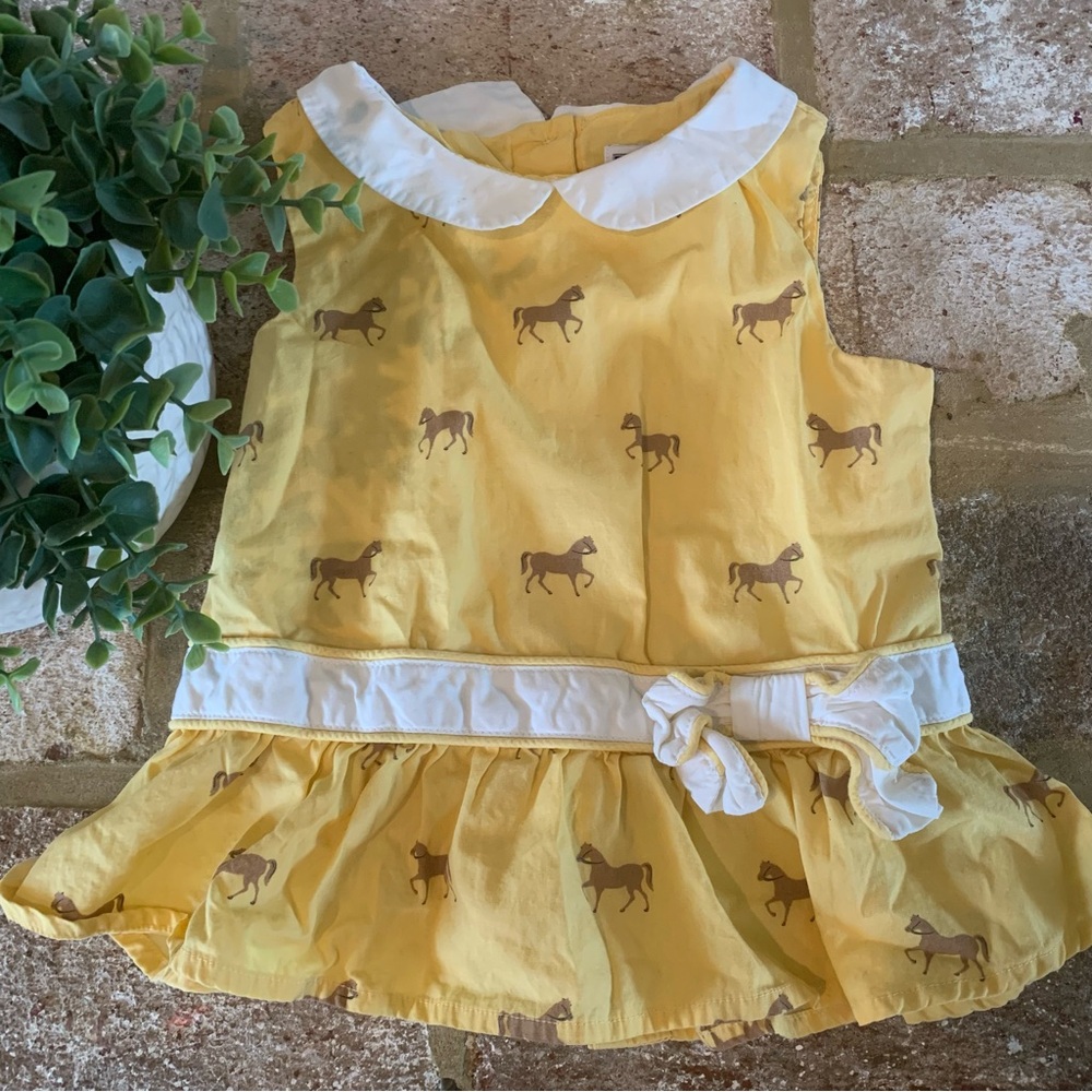 Janie and Jack | Yellow Horse Print Dress & White Peter Pan Collar | 3 Months